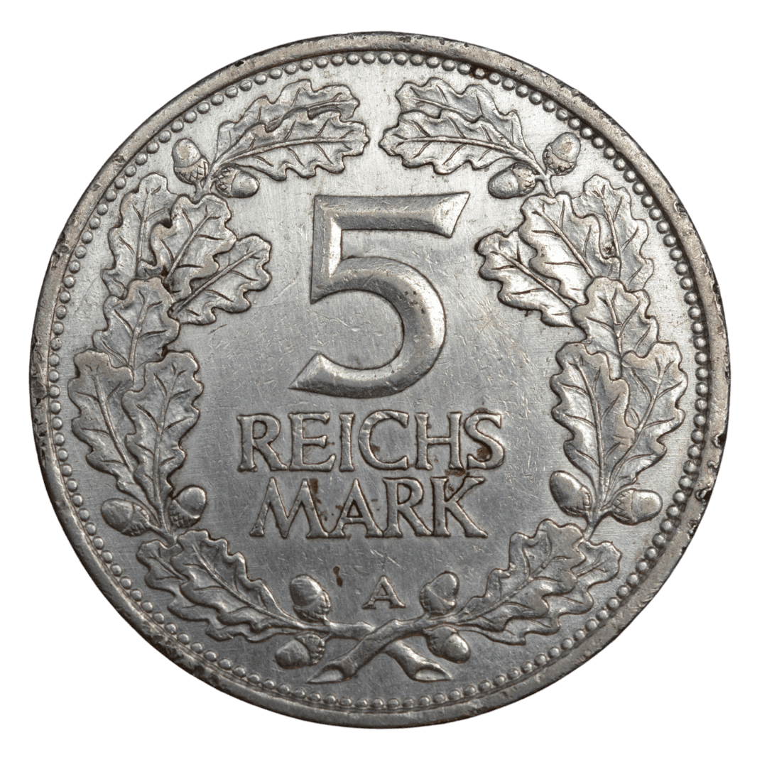 Срібна монета 5 рейхсмарок 1925 року, Німеччина (Берлін). — фото 2