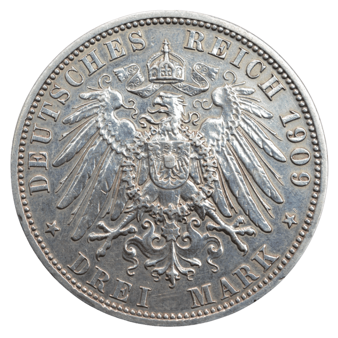 Срібна 3 марки, Німеччина (A, Берлін), 1909. Шварцбург-Зондерсгаузен, Гюнтер. — фото 2