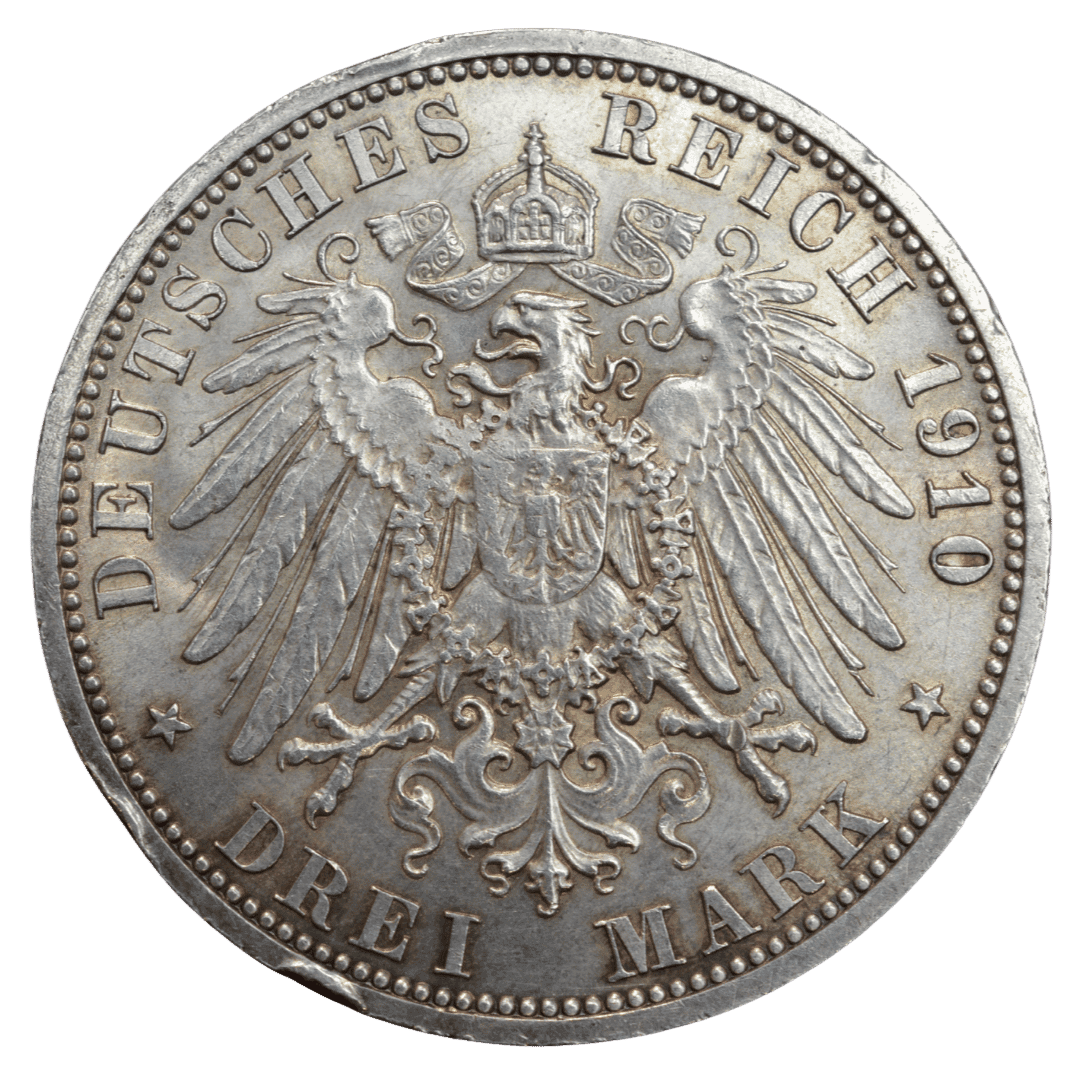 Срібна 3 марки, Німеччина (A, Берлін), 1910. Саксен-Веймар-Айзенах, весілля. Тираж 130 000. — фото 2