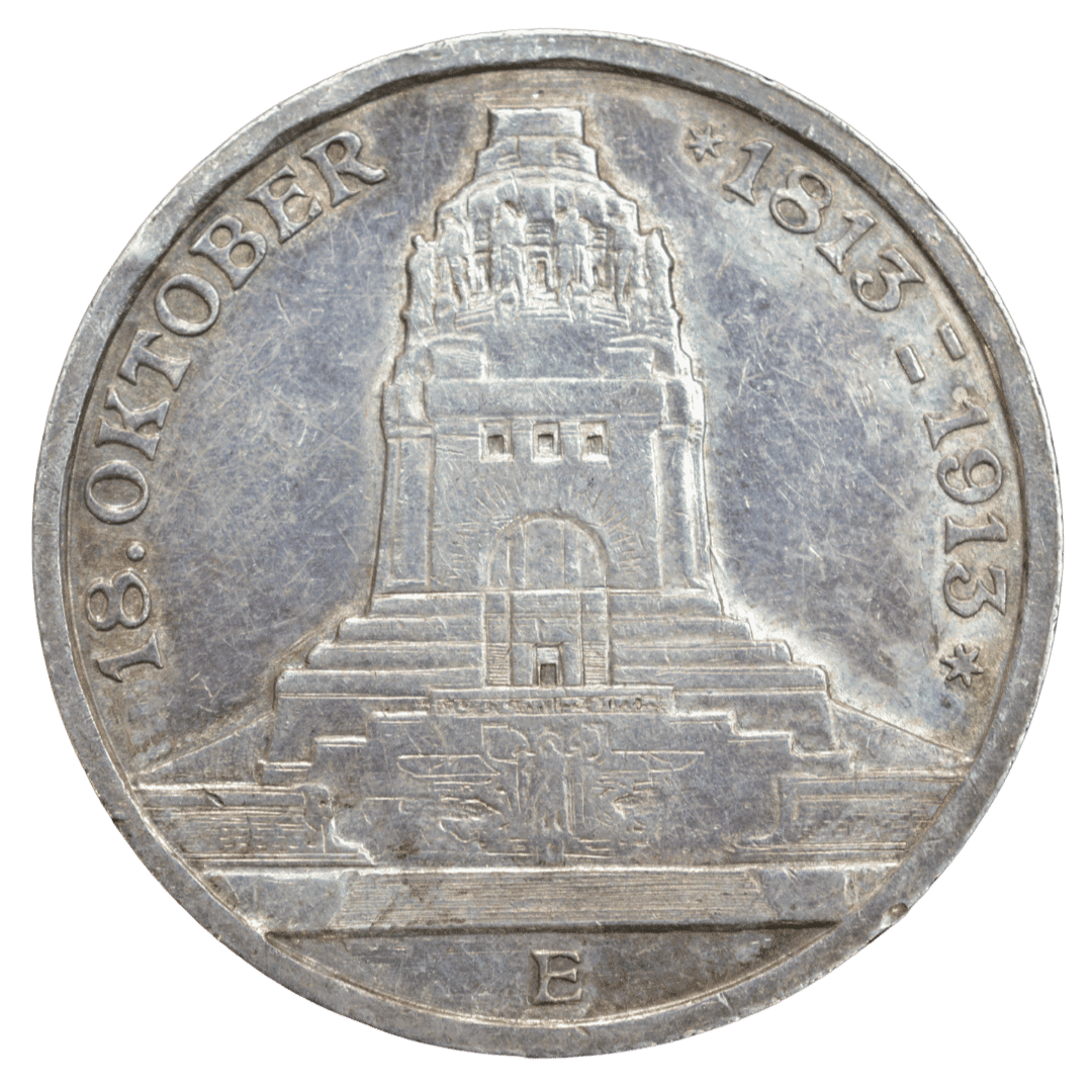 Срібна 3 марки, Німеччина (E, Мульденгюттен), 1913. Саксонія, Битва народів.