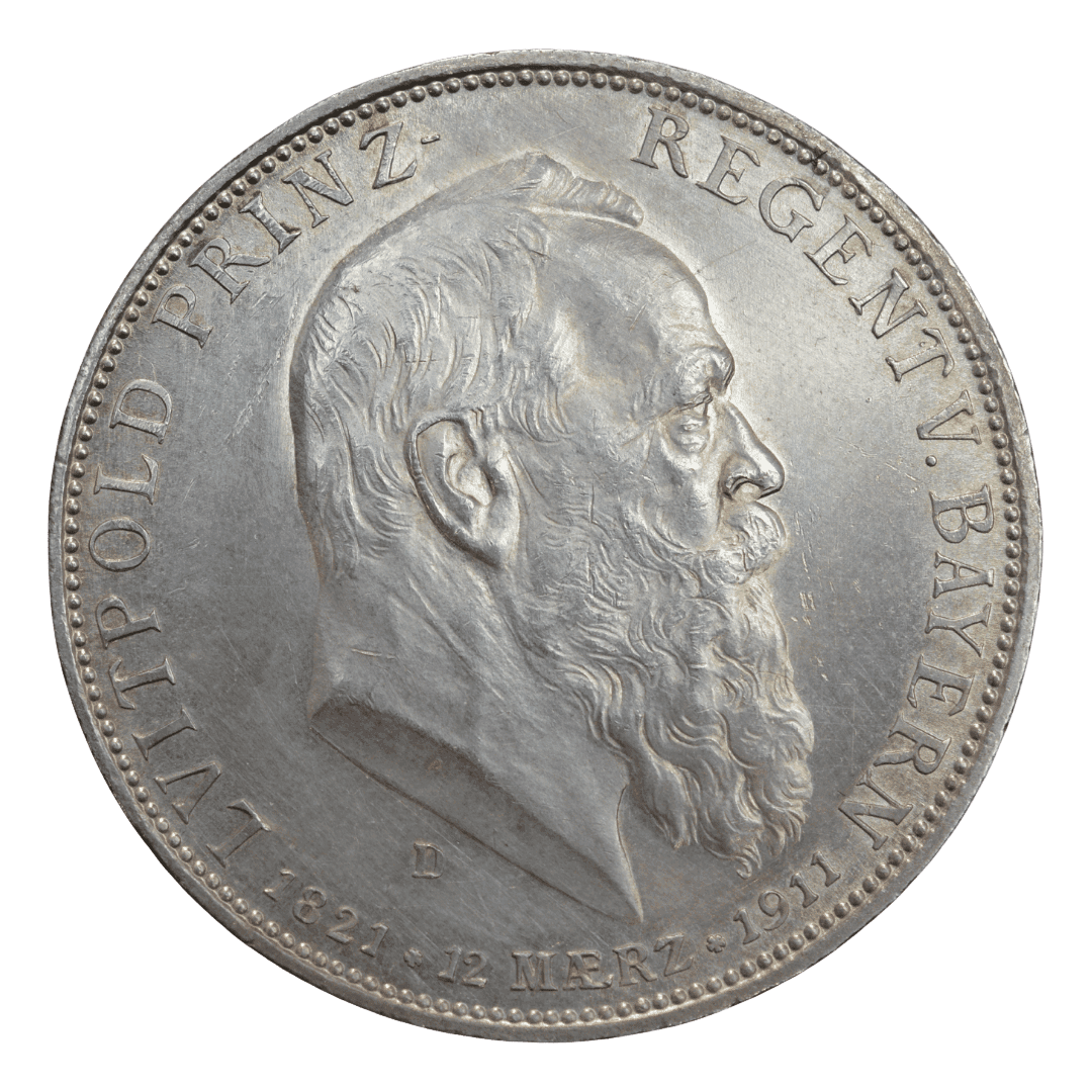 Срібна 5 марок, Німеччина (D, Мюнхен), 1911. Луїтпольд.