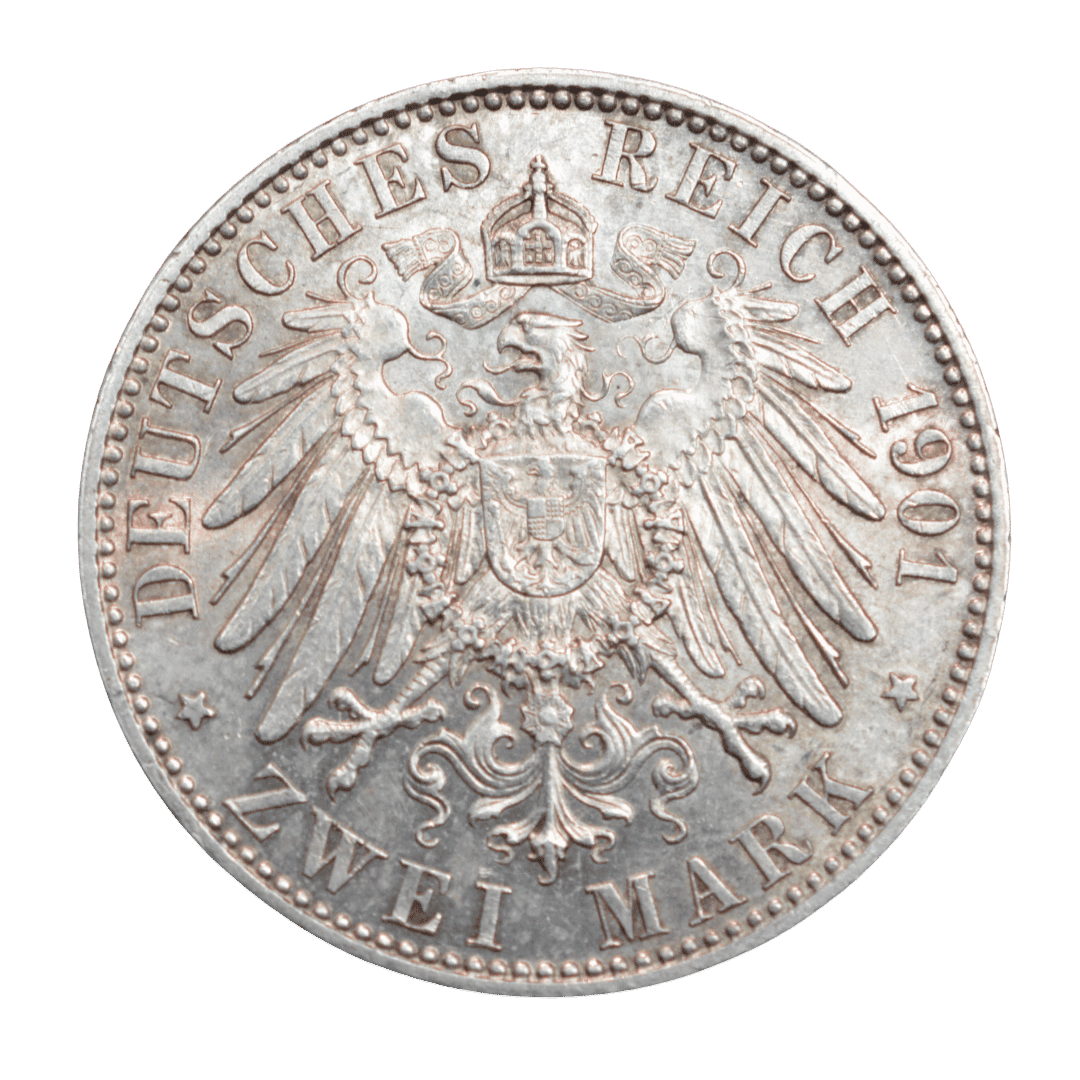 Срібна 2 марки, Німеччина, 1901. 200 років Пруссії, Фрідріх і Вільгельм I. — фото 2