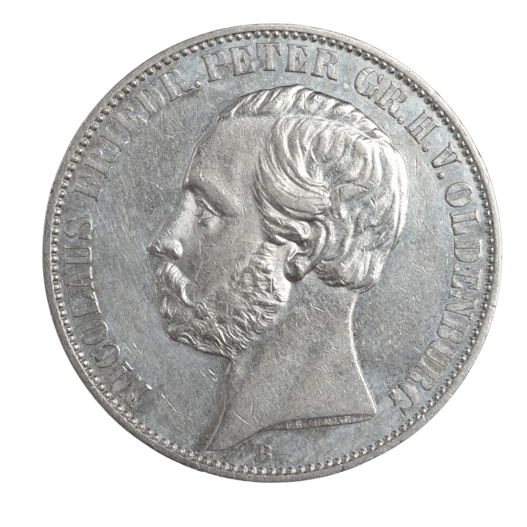1 талер Серебро (.900) 18,52 г; Петр II; Ганноверский монетный двор; Тираж 47000 шт.; Состояние AUNC с блеском и микротрещинами. — фото 2
