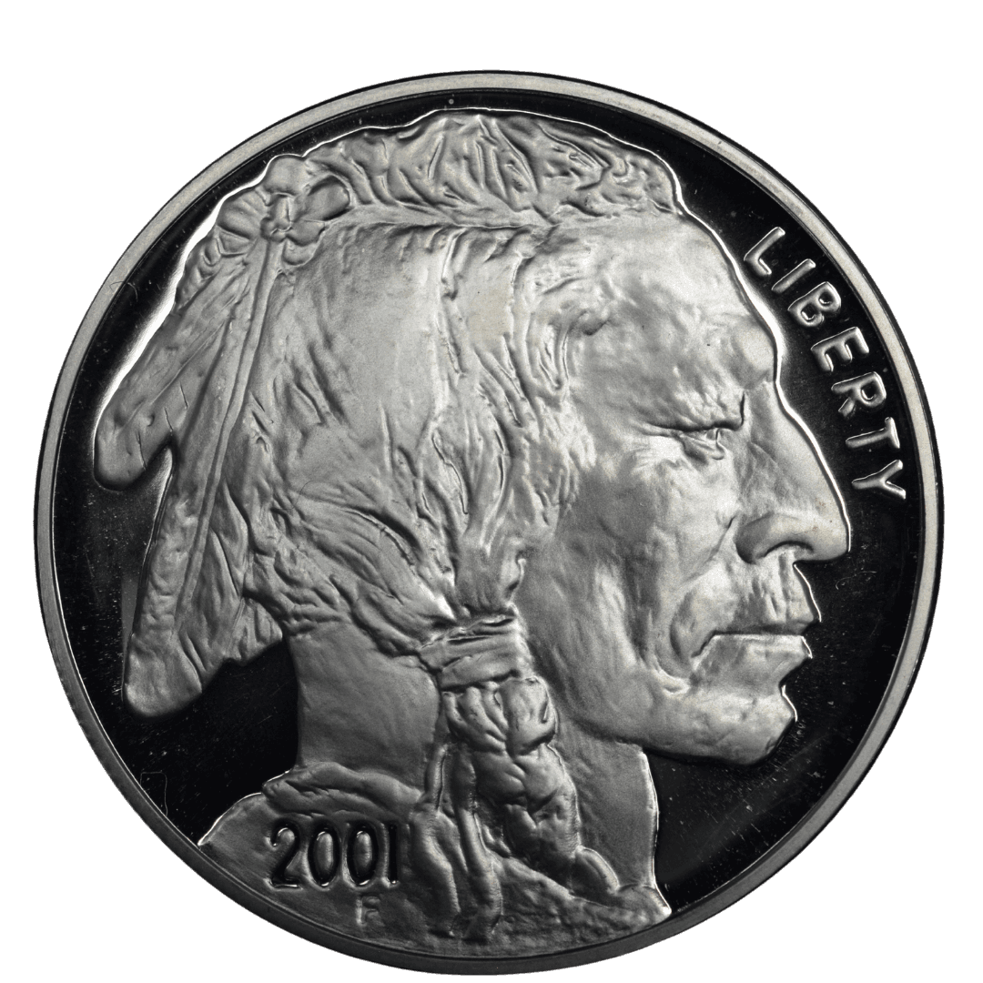 1 доллар (American Buffalo Silver Dollar)
США
Филадельфия (P)
серебро 0.900 (Proof по фото)
26.73 г + 24.057 г чистого серебра (ASW 0.7734 oz)
272 869
Коммеморативная монета к открытию Национального музея американских индейцев; дизайн обверса и реверса повторяет знаменитый никель «Баффало» Джеймса Эрла Фрейзера 1913–1938 гг.
Украина (Violity): 6000–12000 грн, Европа/eBay: 150–300 USD (Proof, в OGP)