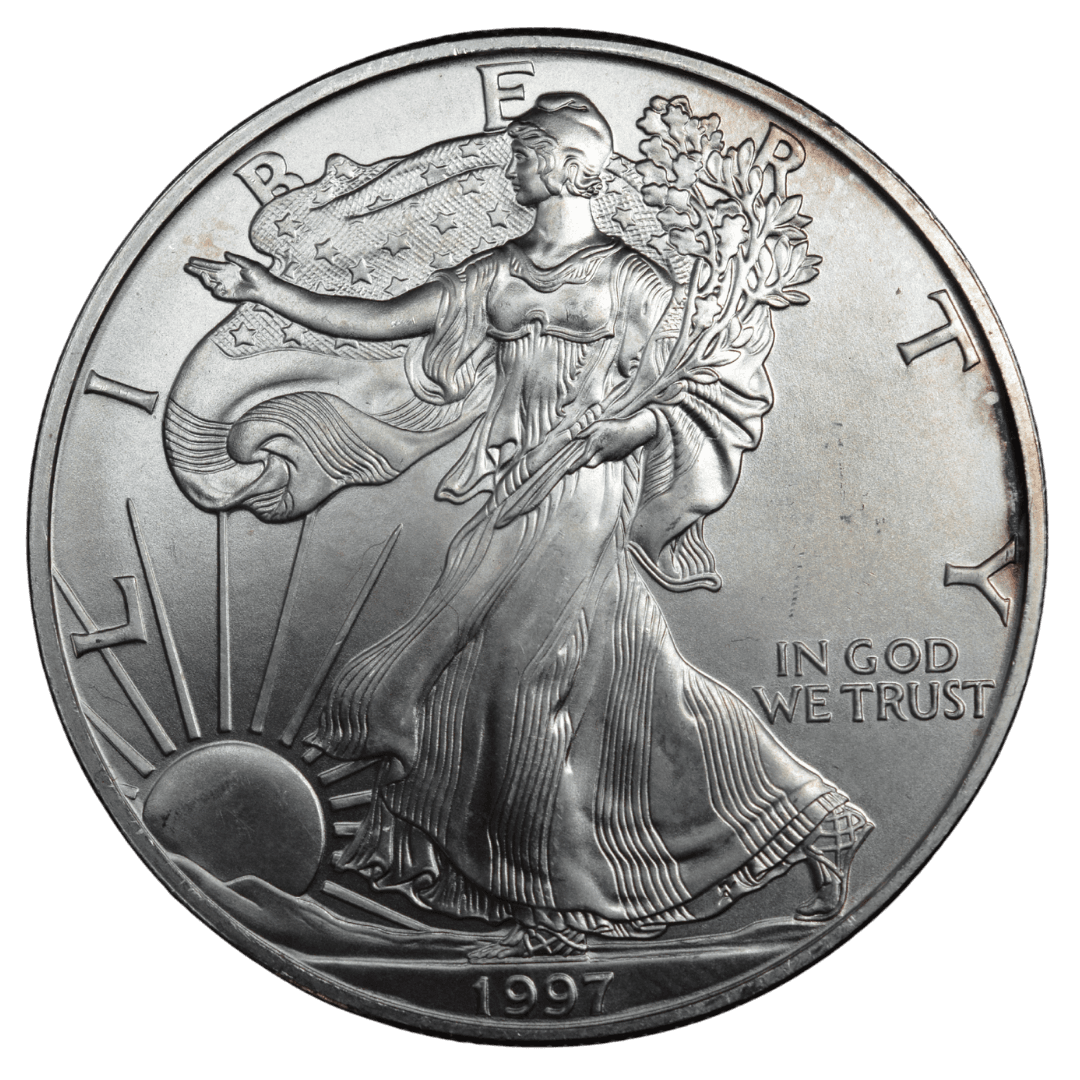 1 доллар (American Silver Eagle)
США
Филадельфия (без марки)
серебро 0.999 (BU по фото)
31.1035 г + 31.1035 г чистого серебра (ASW 1 oz)
4 295 004
Стандартная инвестиционная буллионная монета США с дизайном Walking Liberty (реверс) и гербовым орлом (аверс)
Украина (Violity): 1800–3500 грн, Европа/eBay: 40–80 USD (BU) — фото 2