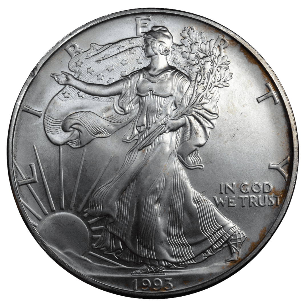1 доллар (American Silver Eagle)
США
Филадельфия (без марки)
серебро 0.999 (BU по фото)
31.1035 г + 31.1035 г чистого серебра (ASW 1 oz)
4 672 051
Стандартная инвестиционная буллионная монета США с дизайном Walking Liberty (реверс) и гербовым орлом (аверс)
1993 год, обычная распространённость для серии (типичный тираж 1990-х, не ключевой редкий год) — фото 2