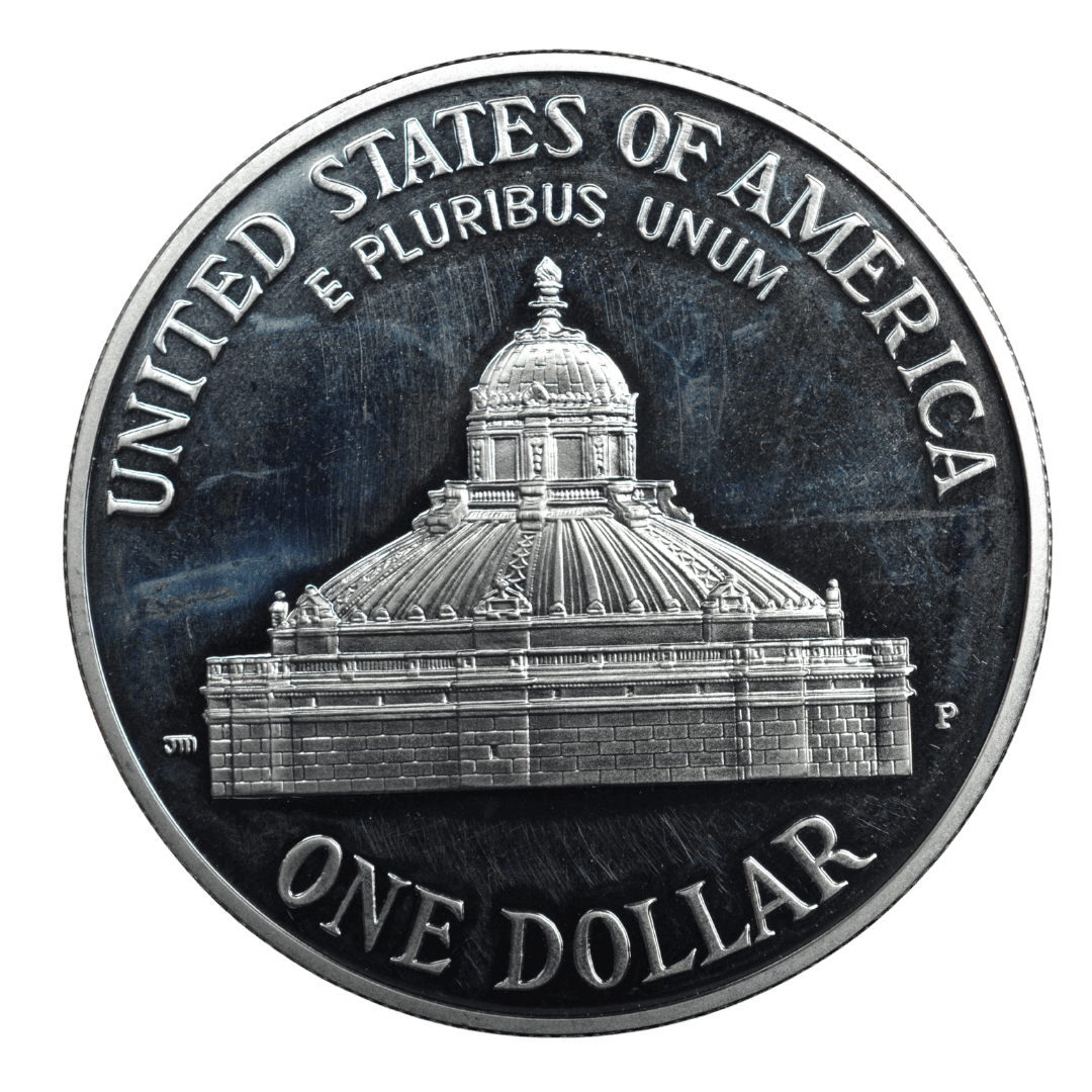 1 доллар (Commemorative Silver Dollar)
США
Филадельфия (P)
серебро 0.900 (MS/BU по фото)
26.73 г + 24.057 г чистого серебра (ASW 0.7734 oz)
173 000
Памятная монета к 200-летию Библиотеки Конгресса США (1800–2000) — первая в истории США, посвящённая именно этой библиотеке
2000 год, средняя редкость для современных коммеморативов США (тираж 173 000 шт., rarity index ~32 по Red Book/Numista)