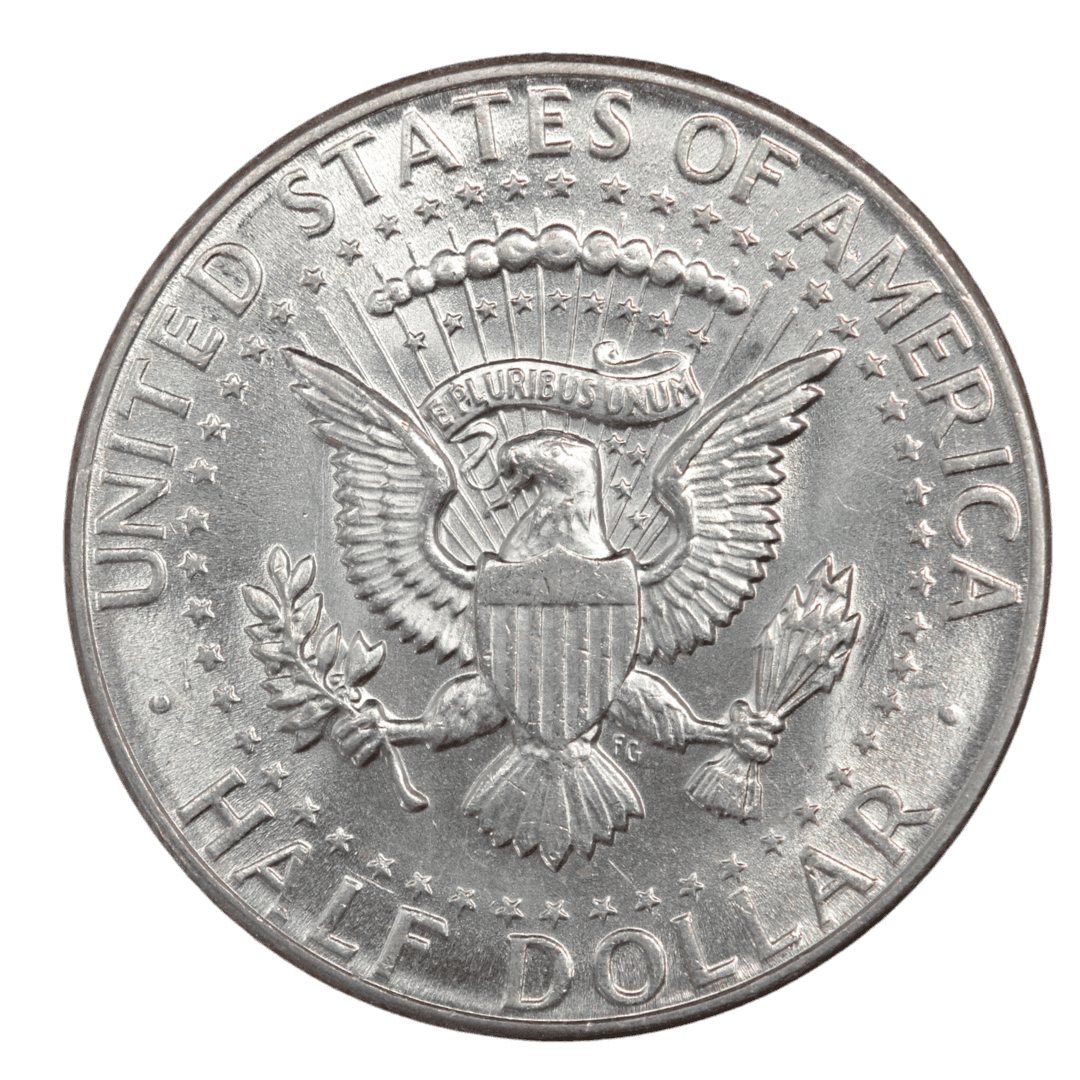 ½ доллара (Kennedy Half Dollar)
США
Филадельфия (без марки)
серебро 0.900 (VF-XF по фото)
12.5 г + 11.25 г чистого серебра (ASW 0.3617 oz)
273 304 004
Первая в истории монета с портретом Джона Кеннеди, выпущена через несколько месяцев после его убийства; последний год 90%-го серебра в серии Kennedy Half Dollar
Украина (Violity): 600–1500 грн, Европа/eBay: 12–35 USD (VF-XF)
1964 год, очень распространённая (один из самых массовых тиражей за всю историю США, не редкая)