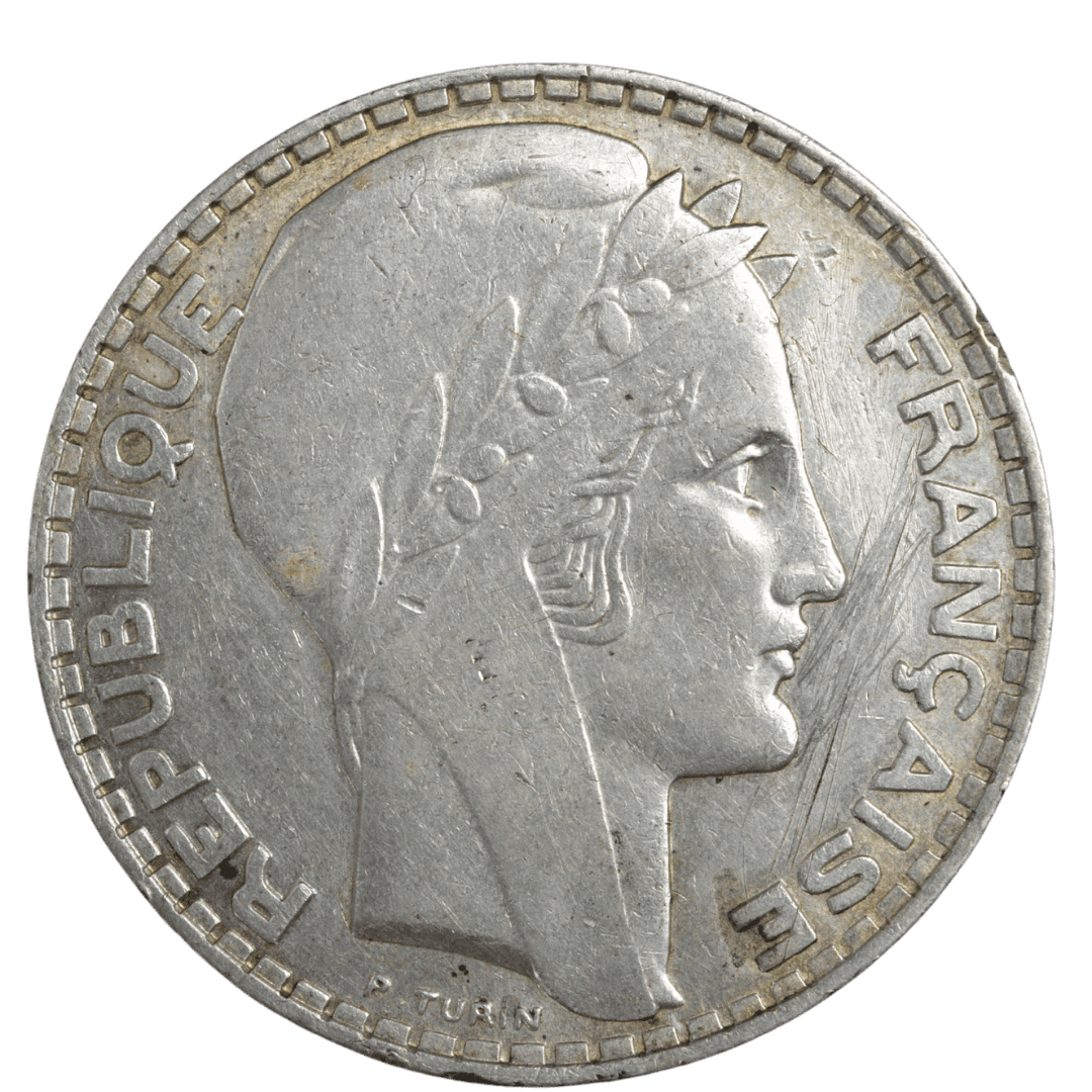 20 франков
Франция (Третья республика)
Париж (без марки)
серебро 0.680 (VF по фото)
20 г + 13.6 г чистого серебра (ASW 0.437 oz)
10 000 000
Монета с дизайном Пьера Тюрена (P. Turin) — один из последних крупных серебряных выпусков Франции перед переходом на никелевые и алюминиевые монеты
Украина (Violity): 800–1800 грн, Европа/eBay: 18–45 USD (VF)
1933 год, очень распространённая (высокий тираж, Numista rarity index 10 — обычная монета) — фото 2