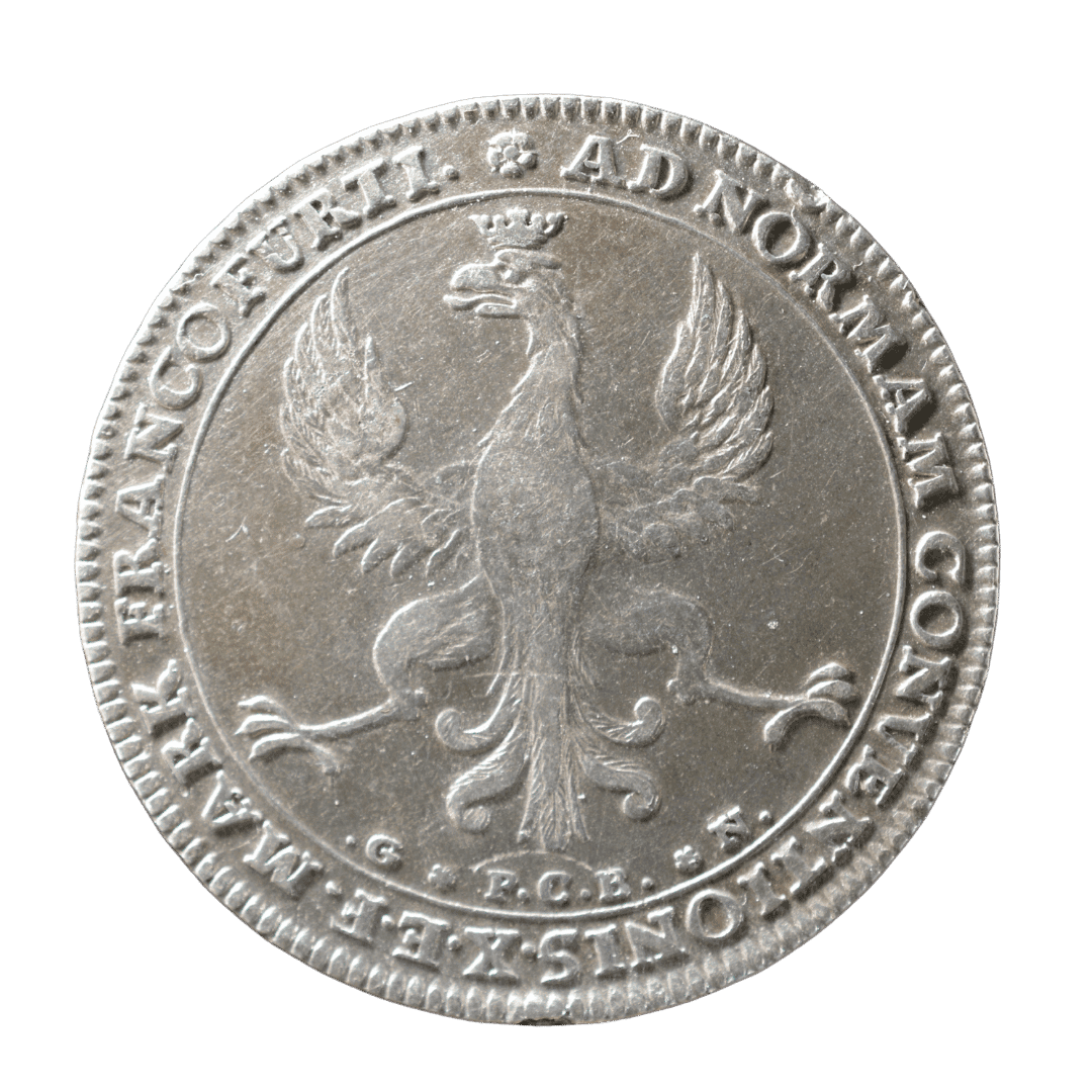 Конвенційний талер 1764 B, Вільне імперське місто Франкфурт

Характеристики:

* Номінал: Конвенційний талер
* Рік: 1764
* Країна: Вільне імперське місто Франкфурт
* Правитель: Франц I
* Монетний двір: Франкфурт-на-Майні (позначка B)
* Метал: срібло
* Проба: 833
* Вага: 28,06 г
* Діаметр: 41 мм