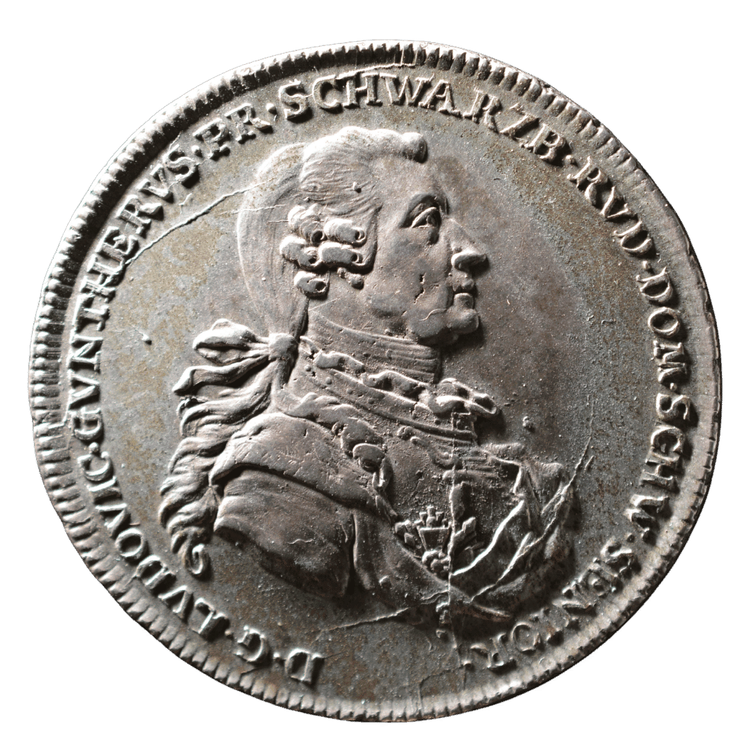1 талер 1786, князівство Шварцбург-Рудольштадт

Характеристики:

* Номінал: 1 талер
* Рік: 1786
* Країна: Князівство Шварцбург-Рудольштадт
* Правитель: Людвіг Гюнтер II
* Монетний двір: Заальфельд
* Метал: срібло
* Проба: 833
* Вага: 28,06 г
* Діаметр: 41 мм
* Гурт: візерунковий
* Тираж: не встановлено