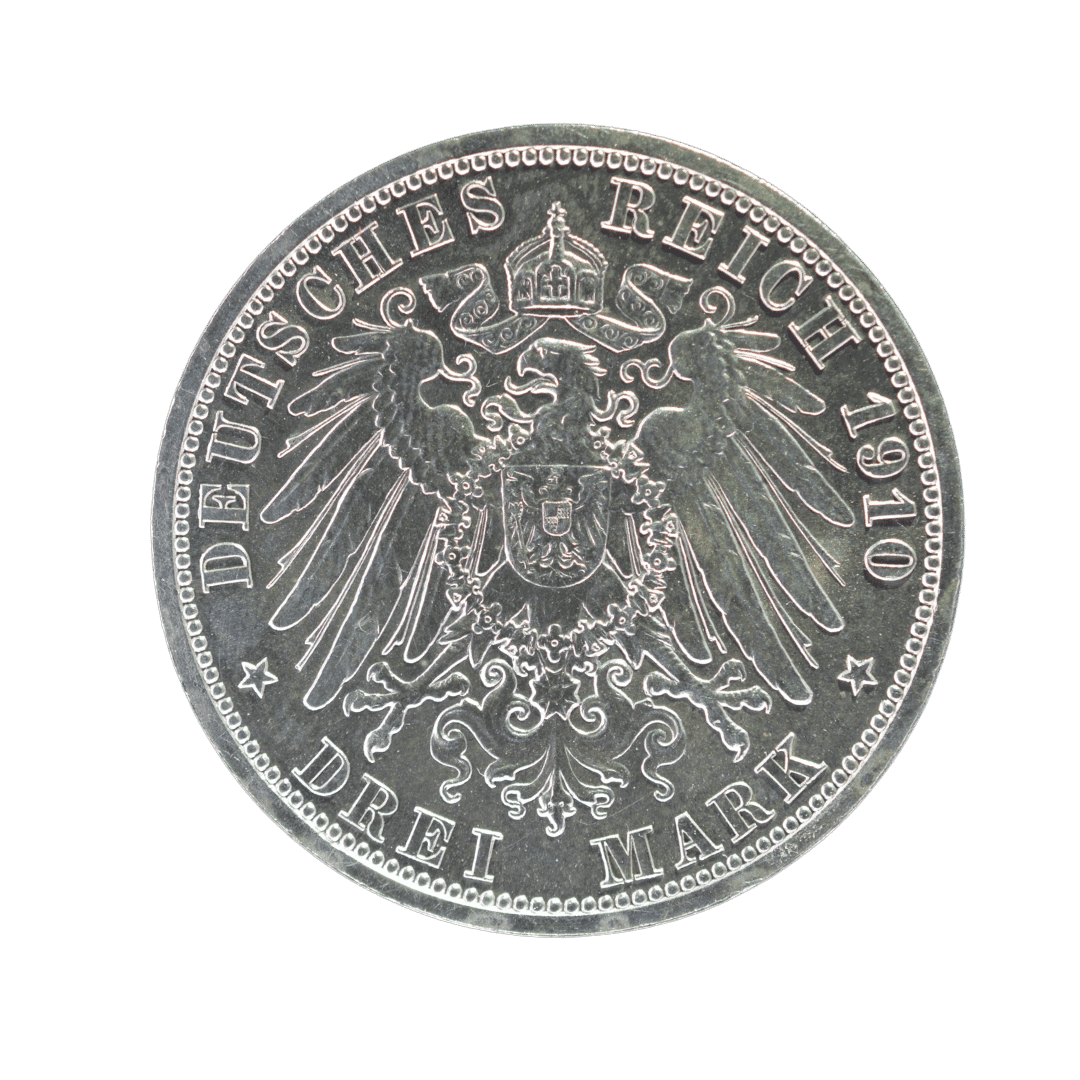 3 марки пам’ятна срібна монета 1910 Німеччина — фото 2