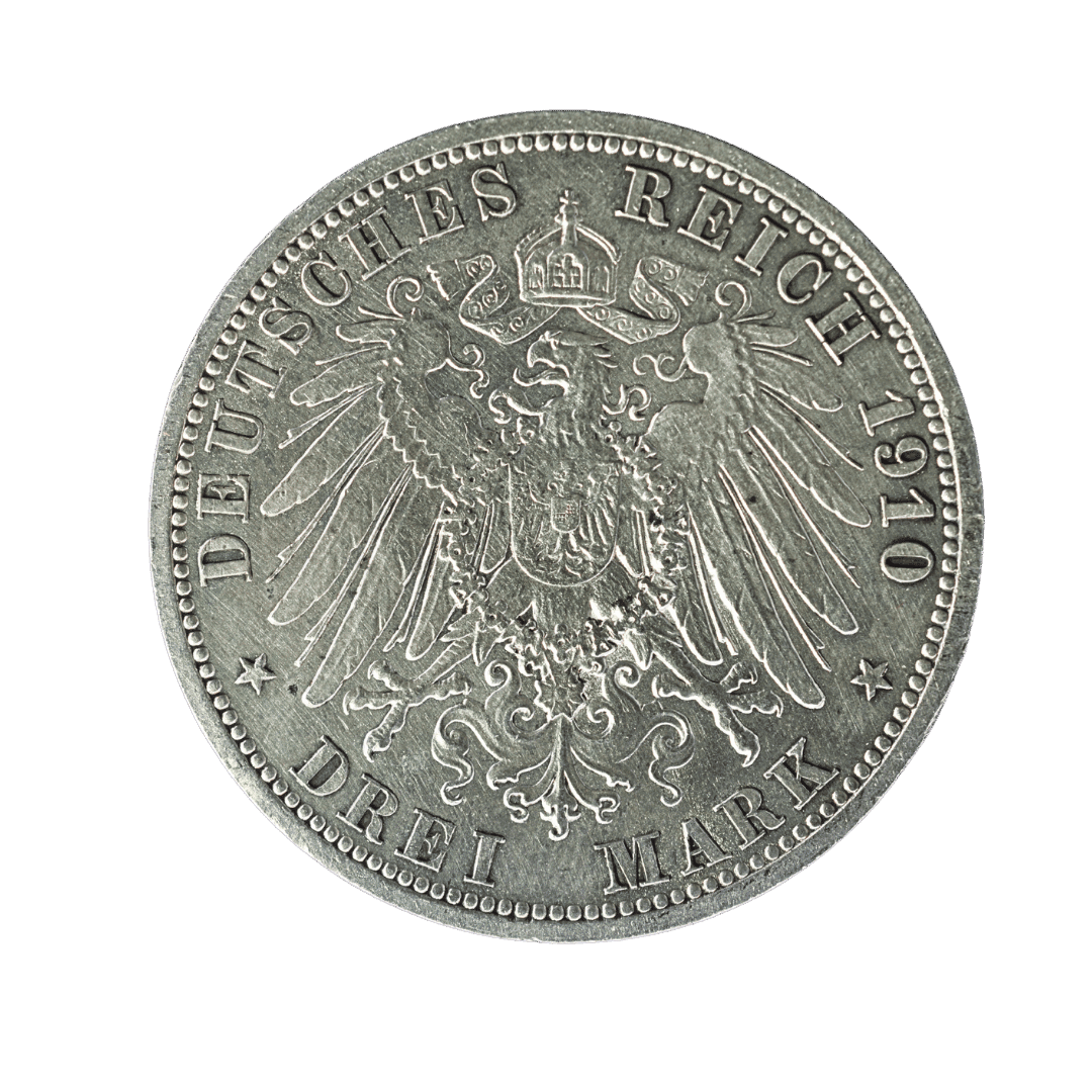 3 марки пам’ятна срібна монета 1910 Німеччина — фото 2
