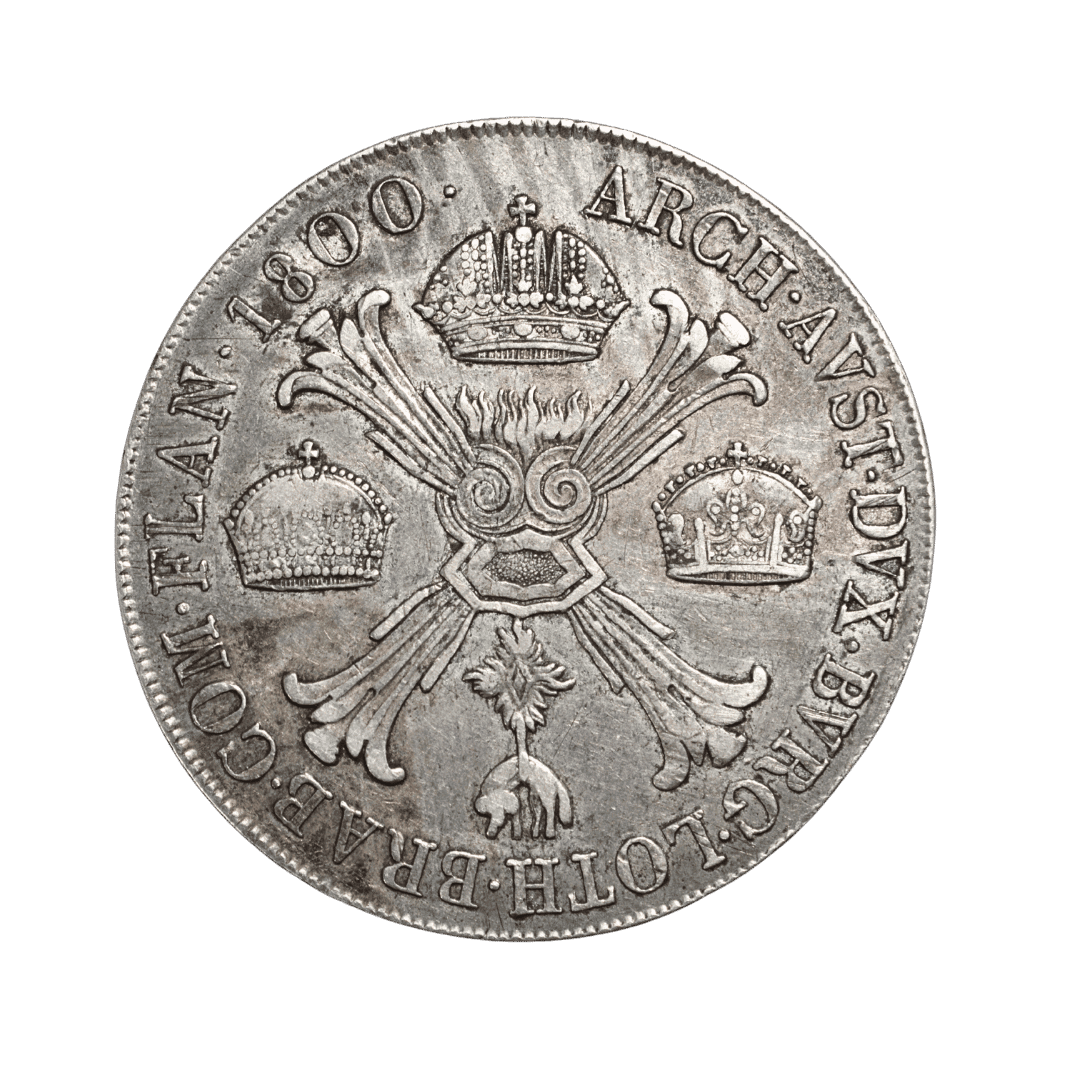 ITALIAN STATES — MILAN / 1 кроненталер — Milan
Кроненталер 1800 M — Франц II, Милан
Номинал: 1 кроненталер (Kronentaler / Crocione)
Год: 1800
Государство-эмитент: Габсбургская монархия — Миланское герцогство
Правитель: Франц II, император Священной Римской империи
Монетный двор: Милан
Знак двора: M под портретом
Металл / проба: серебро .873
Вес: нормативно 29,44 г; у подтверждённого экземпляра Künker — 29,40 г
Диаметр: около 39–41 мм
Ориентация: монетная ↑↓
Гурт: существует два варианта 1800 M: LEGE ET FIDE и IUSTITIA ET FIDE. По фотографиям сторон определить вариант гурта нельзя.
Тираж: достоверная цифра не подтверждена. Недостатньо даних для достовірного визначення. Інформацію необхідно перевірити.
Каталоги: Davenport 1390; Jäger 134b; KM#246; для разновидностей 1800 M — MIR Milano 476/2 и 476/3 — фото 2