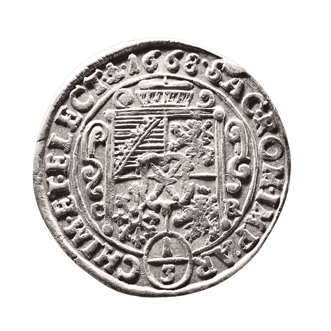 1/3 талера 1668 CR — Йоганн Георг II

Характеристики

Номінал: 1/3 талера
Рік: 1668
Країна (держава-емітент): Курфюрство Саксонія, Альбертинська лінія (Kurfürstentum Sachsen, Albertinische Linie)
Правитель: Йоганн Георг II (Johann Georg II), 1656–1680
Монетний двір: Дрезден
Позначка монетного двору: жолудь
Мінцмейстер: Constantin Rothe
Позначка мінцмейстера: C–R
Метал: срібло
Проба: Недостатньо даних для достовірного визначення. Інформацію необхідно перевірити.
Вага: близько 9,0–9,8 г; відомі екземпляри цього типу мають вагу 8,96–9,82 г.
Діаметр: близько 31–33 мм
Товщина: Недостатньо даних для достовірного визначення. Інформацію необхідно перевірити.
Орієнтація штемпелів: Недостатньо даних для достовірного визначення. Інформацію необхідно перевірити.
Гурт: Недостатньо даних для достовірного визначення. Інформацію необхідно перевірити.
Тираж: Недостатньо даних для достовірного визначення. Інформацію необхідно перевірити.
Рідкість: спеціальний ступінь рідкості для цього екземпляра достовірно не підтверджений.
Каталожні номери: Clauß/Kahnt 415; Kohl 230; Merseburger 1195. — фото 2