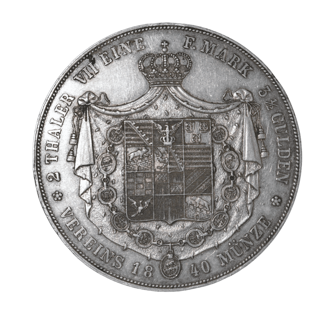 * 2 талера = 3½ гульдена, 1840 год.
* Эмитент — герцогство Ангальт-Бернбург.
* Правитель — Александр Карл (Alexander Carl), 1834–1863.
* Монетный двор — Берлин, знак A.
* Серебро .900, нормативный вес 37,12 г, диаметр около 40 мм.  
* Гурт: GOTT MIT UNS («С нами Бог»).  
* Тираж именно 1840 A — всего 3 600 экземпляров. Это подтверждается и AKS/Kahnt, и Numista.  
* Каталоги: AKS 13; Jaeger 64; Davenport 503. — фото 2