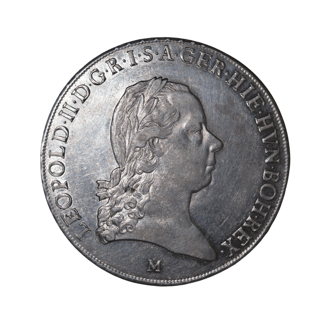 1 Kronenthaler (Crocione), 1792, Леопольд II. МД — M = Milano (Милан) ✅
Тип: Кроненталер, Австрийские Нидерланды / Габсбурги, серебро
Основные характеристики:
— Страна: Австрийские Нидерланды (Brabant) / Милан
— Номинал: 1 Kronenthaler / Couronne
— Год: 1792
— Правитель: Леопольд II (1790–1792)
— Материал: Серебро 873/1000
— Вес: 29.44 г
— Диаметр: ~40–41 мм
— Монетный двор: M = Milano