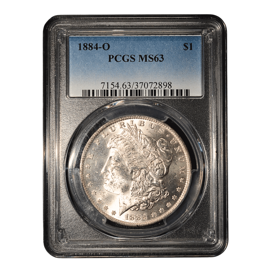 United States 1 Dollar 1884 O PCGS MS63

Morgan Dollar 1884-O — $1

Опис:
Срібний долар США типу Morgan, 1884 року, викарбуваний на монетному дворі Нового Орлеана. На аверсі — Свобода, на реверсі — орел із розпростертими крилами.

Характеристики:

* Країна: США
* Номінал: 1 долар
* Рік: 1884
* Монетний двір: Новий Орлеан (O)
* Метал: срібло (900)
* Вага: 26,73 г
* Діаметр: 38,10 мм
* Тираж: 9 730 000
* Грейд: PCGS MS 63
* PCGS Population MS 63: 110 788 шт.  

Примітка:
За актуальним звітом PCGS, для 1884-O Morgan Dollar у грейді MS 63 сертифіковано 110 788 екземплярів. Population є кількістю монет, сертифікованих саме PCGS, а не оцінкою загальної кількості монет, що збереглися.